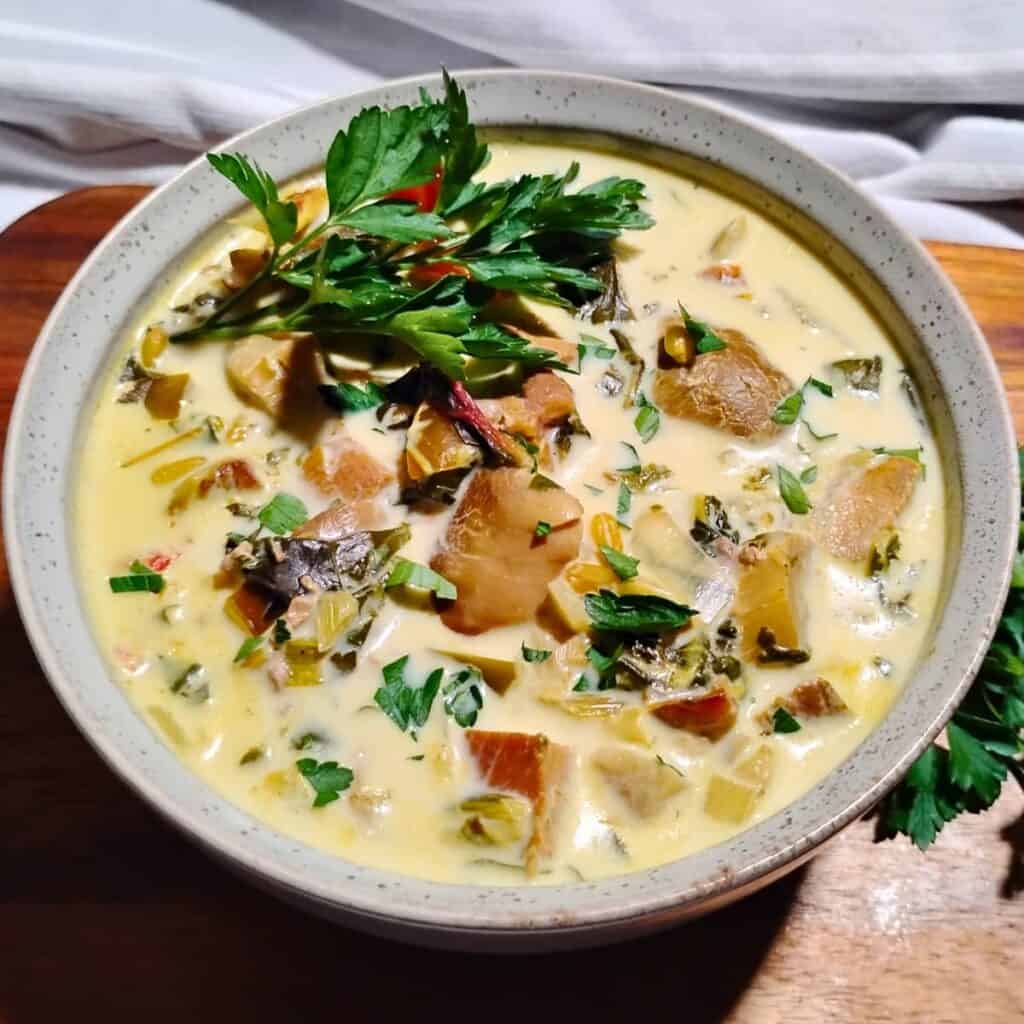 Mushroom chowder in a bowl