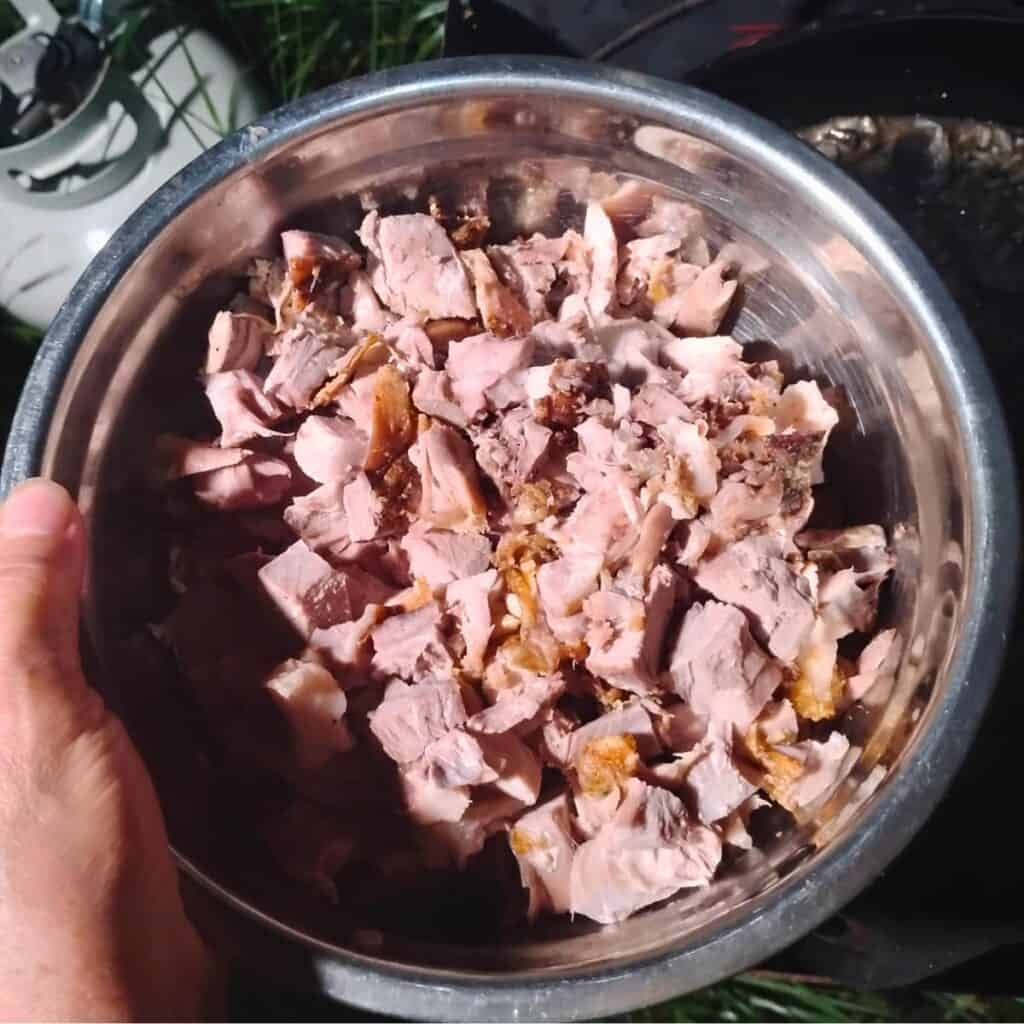 bowl full of chopped pork