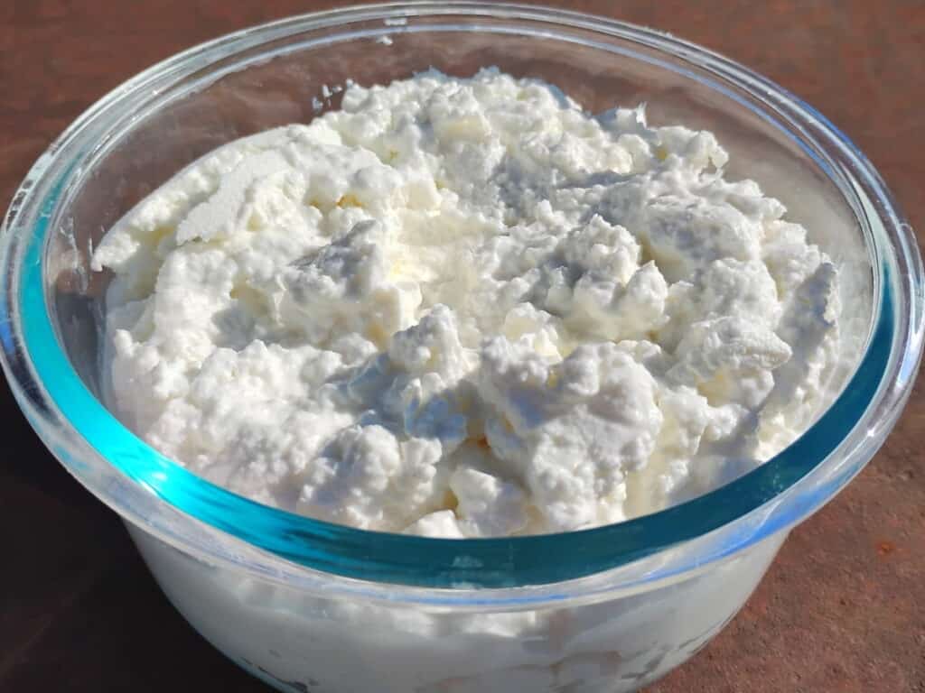 Homemade quark cheese in a bowl.