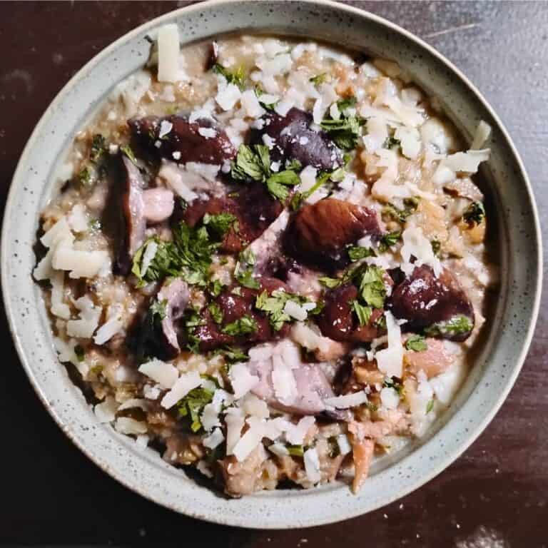 bowl of mushroom risotto