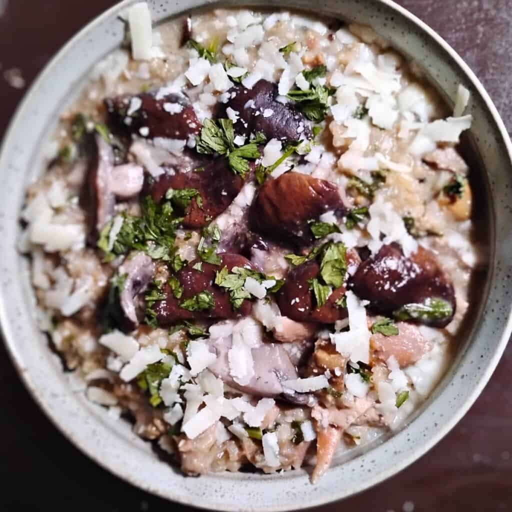 bowl full of mushroom risotto