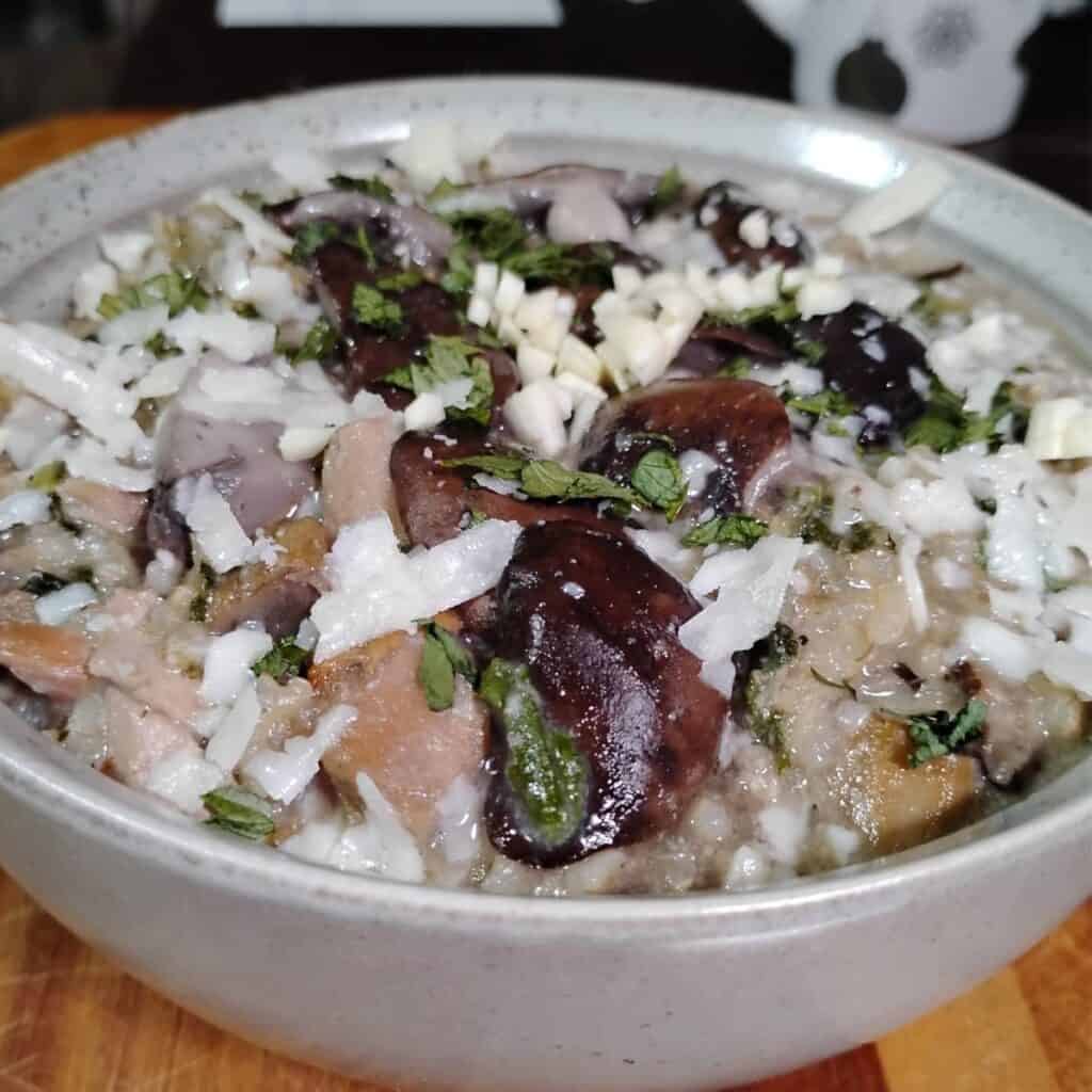bowl full of mushroom risotto