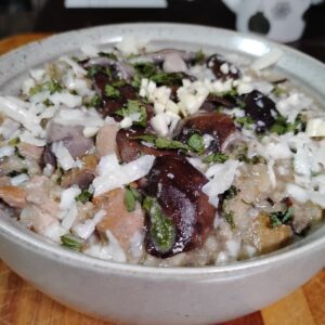 Bowl full of mushroom risotto