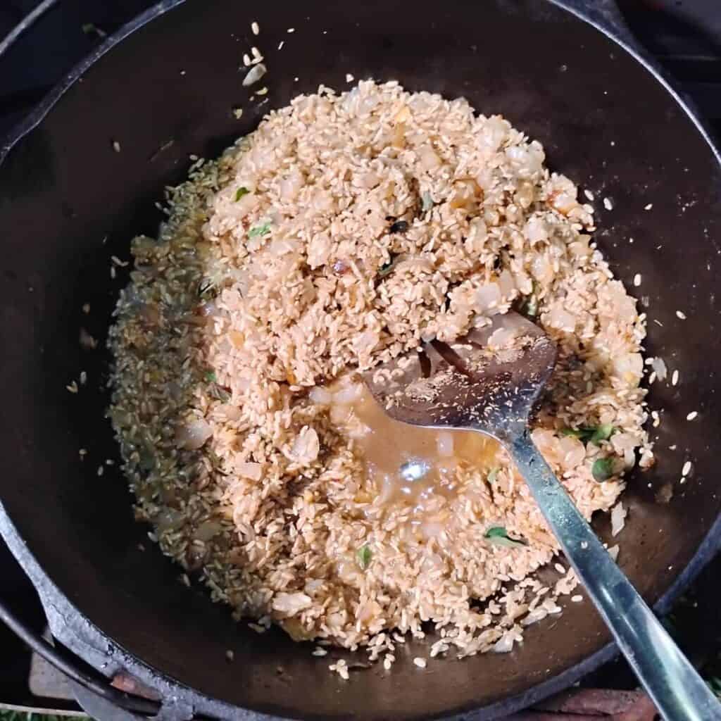 wine has been added to deglaze the onions