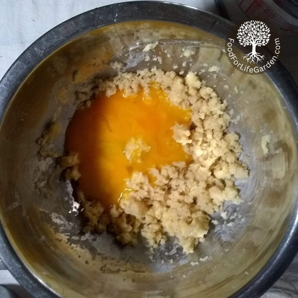 egg yolks were added to the creamed mix of butter, flour and sugar.