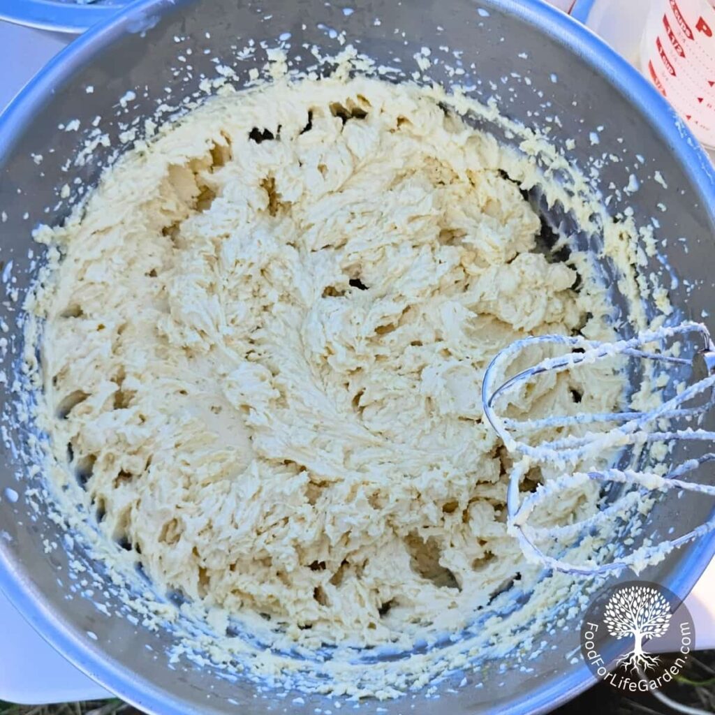 cheesecake batter that has been creamed to a smooth consistency.
