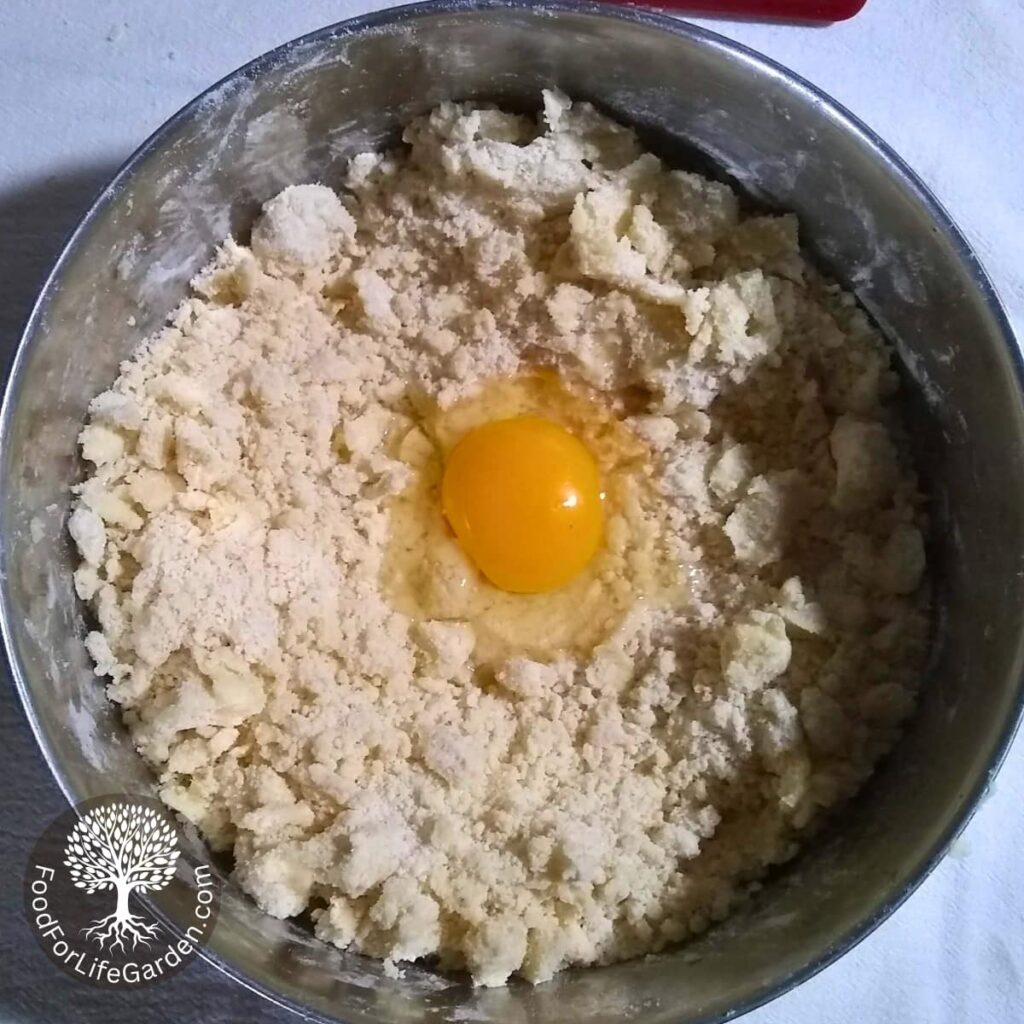 an egg on top of the crumble.