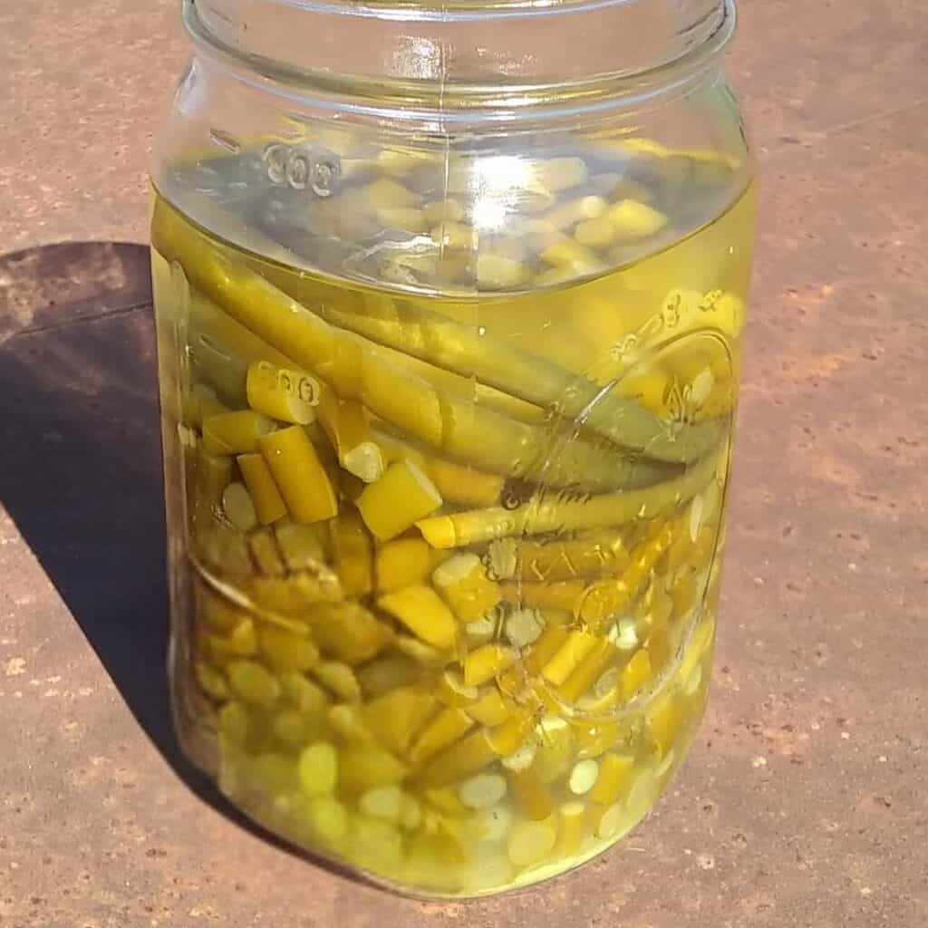 Jar full of fermented garlic scapes