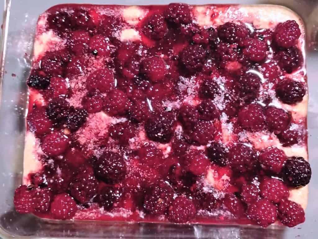 Assembly of the cobbler with berries added on top