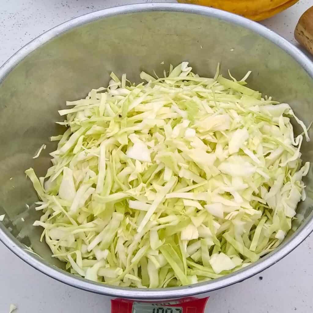 shredded cabbage in a bowl.