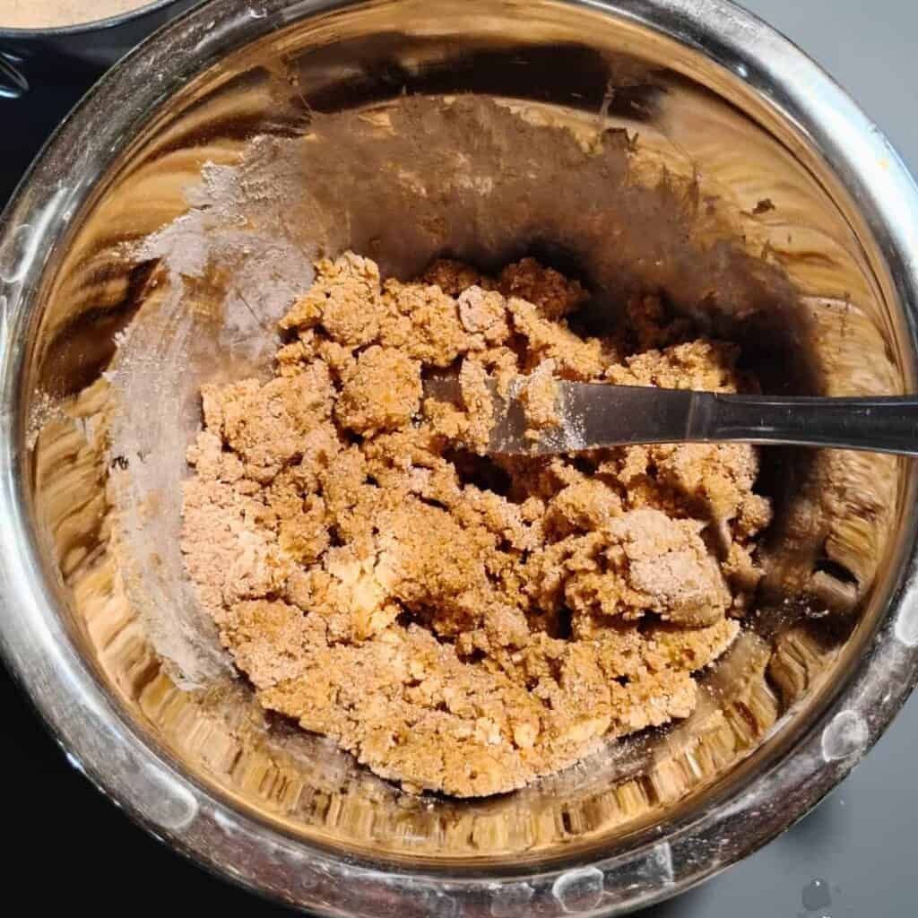 mixing of the crust ingredients with a knife.