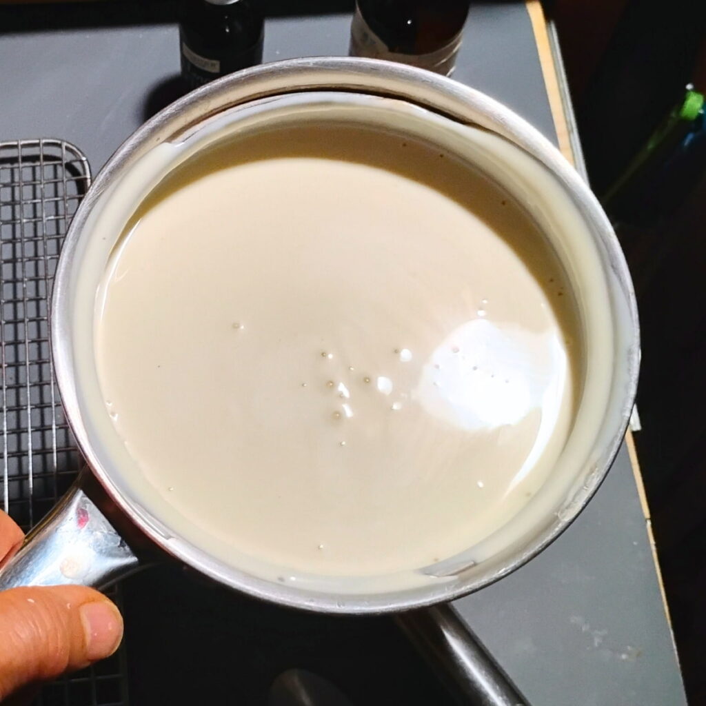 clabbered cream with all ingredients added plus the dissolved gelatin, all mixed in and stirred till creamy.