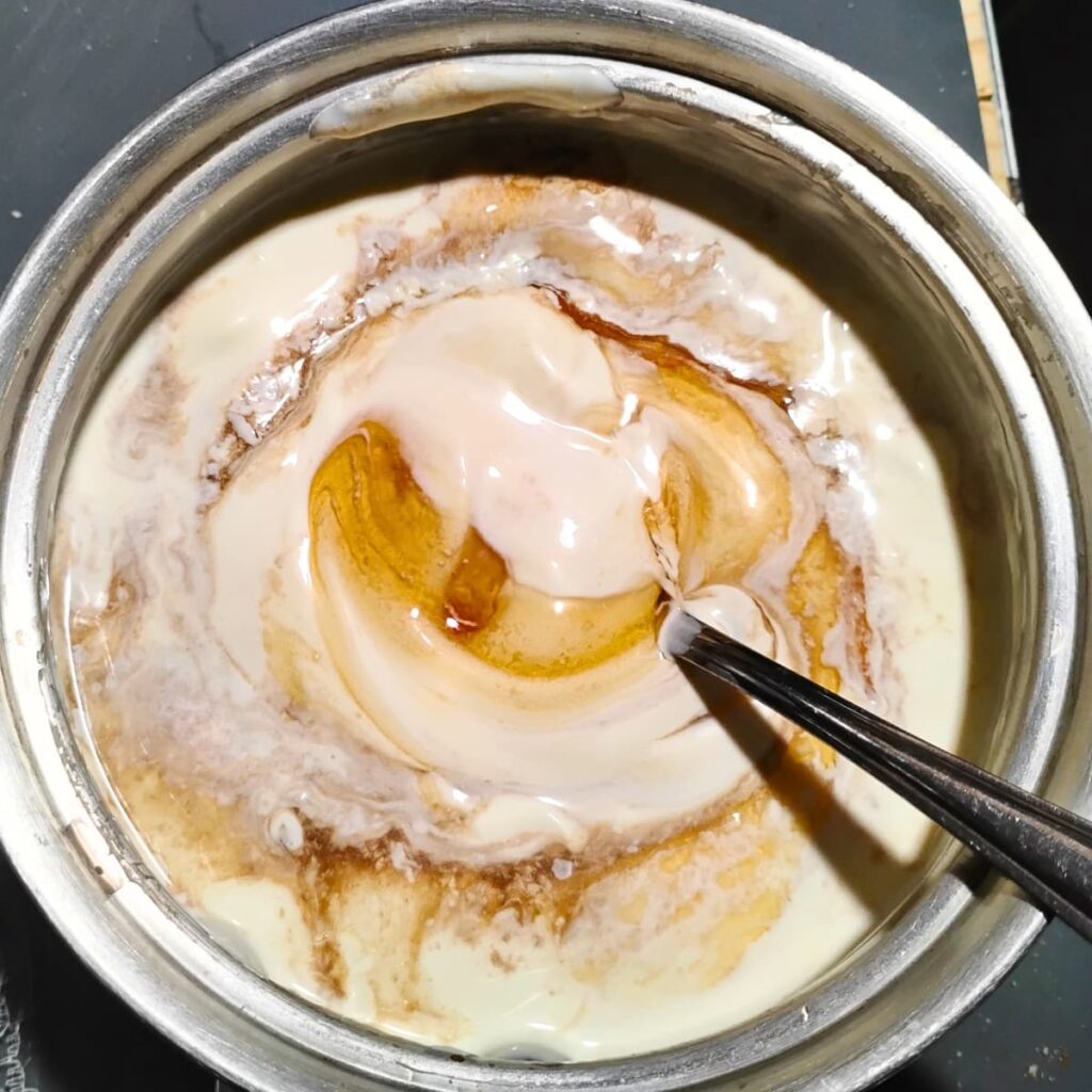 ingredients are added and stirred into the panna cotta cream