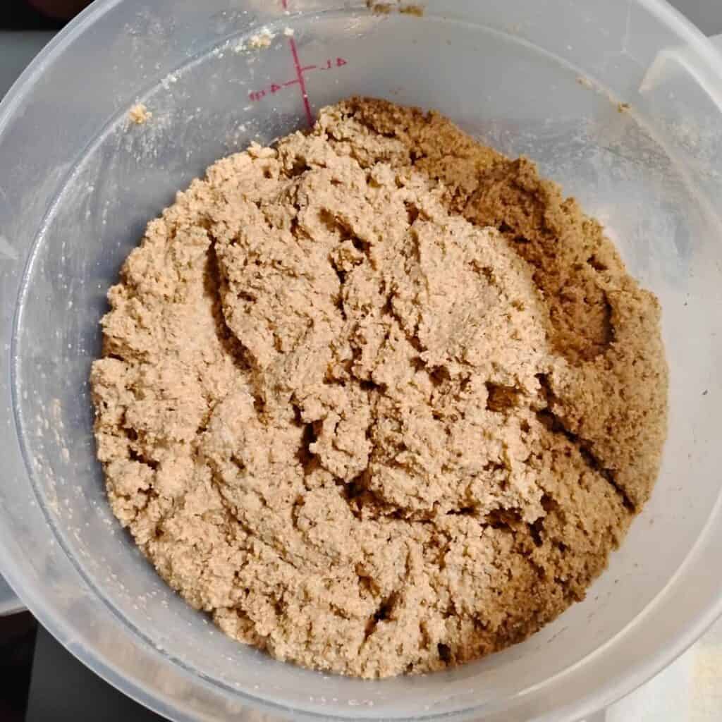 bread dough in a container viewed from the top.