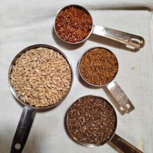 seeds and spices for making sourdough no-knead seeded rye bread